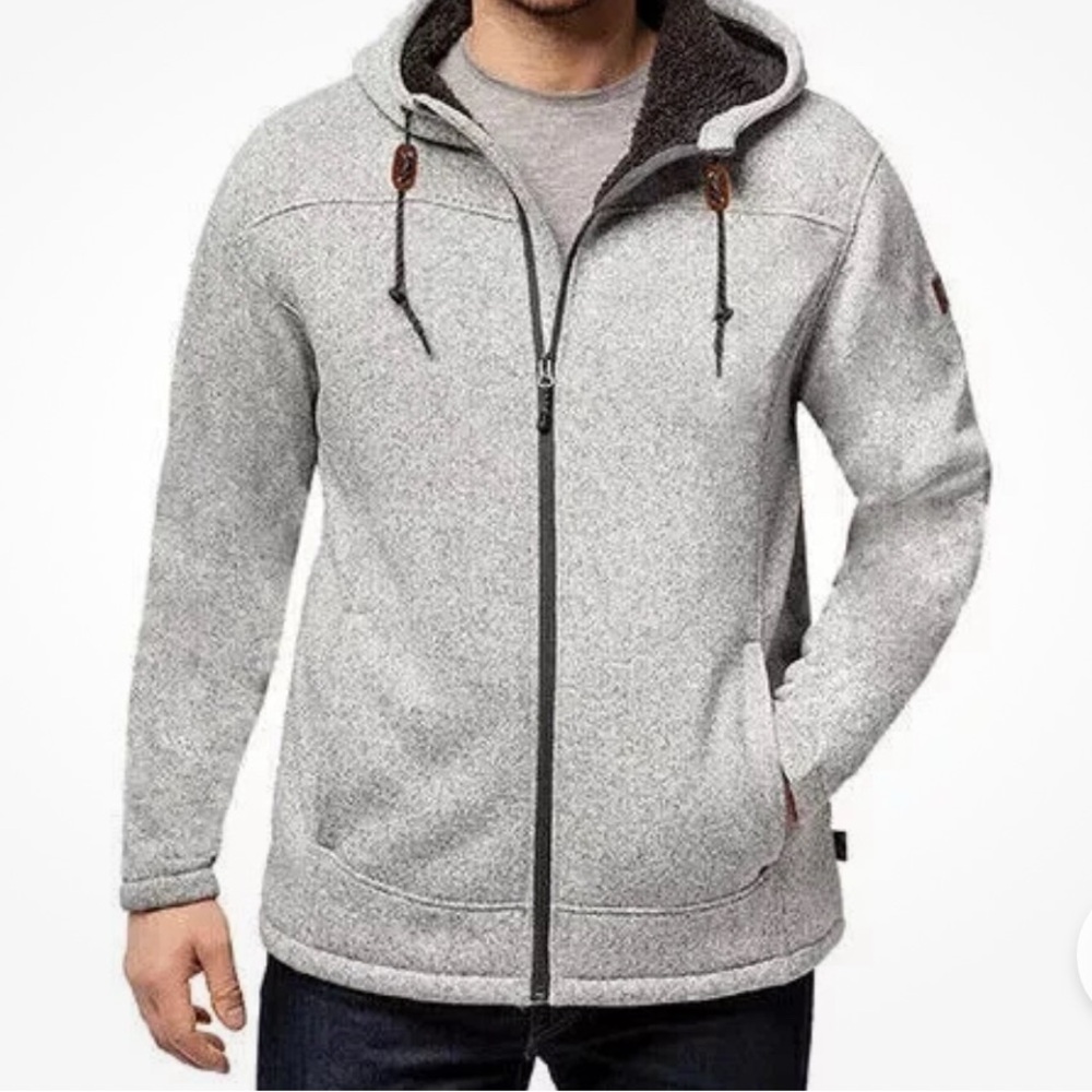 Rugged Elements Men's Full Zip Mountain Fleece Gray Hooded Jacket